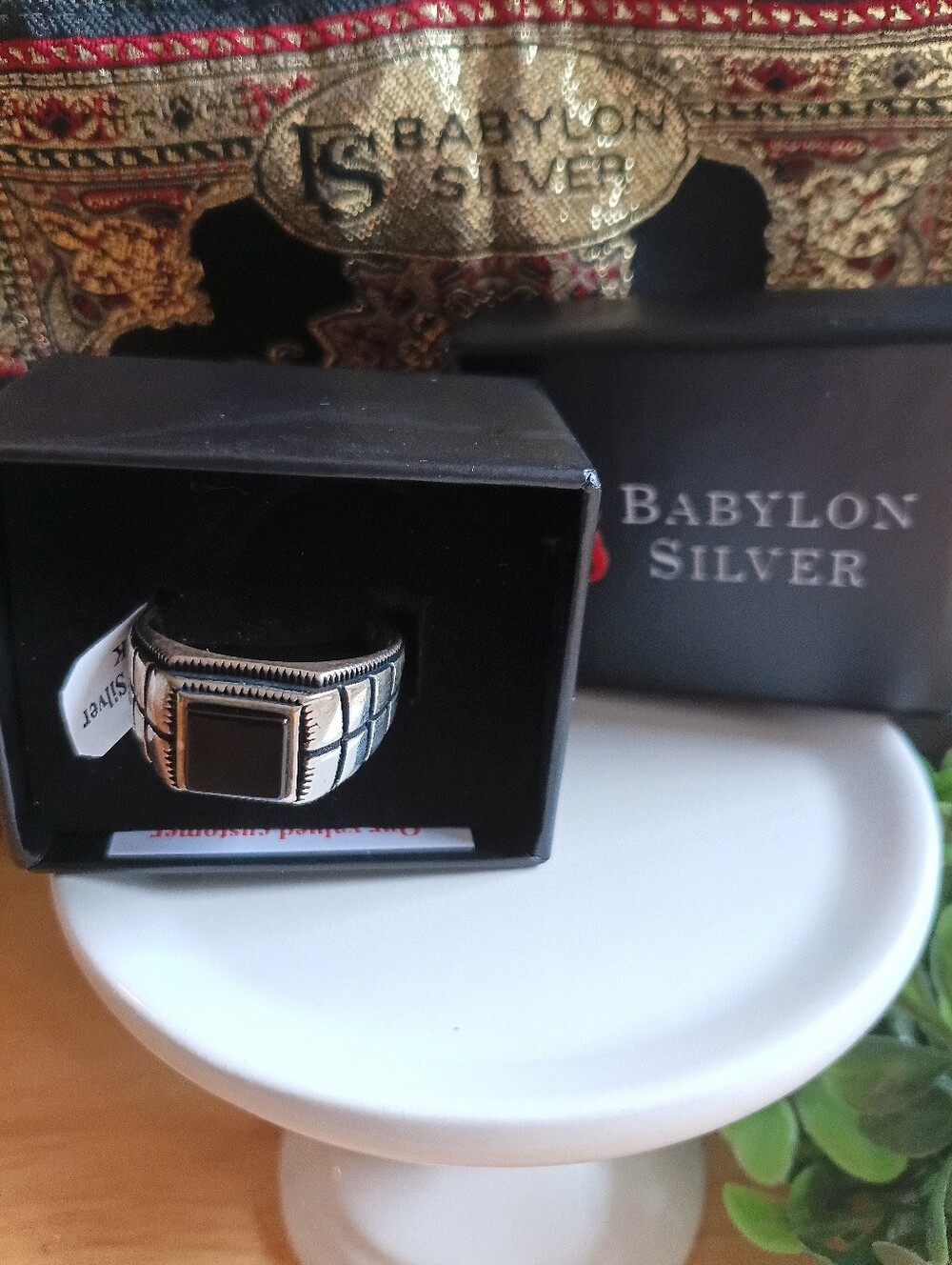 Babylon Silver 925 Black Onyx Statement Ring Size 12